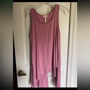 MATILDA JANE Dusty Pink Knit Jersey Print Trim Back Asymmetric Tunic Top sz S